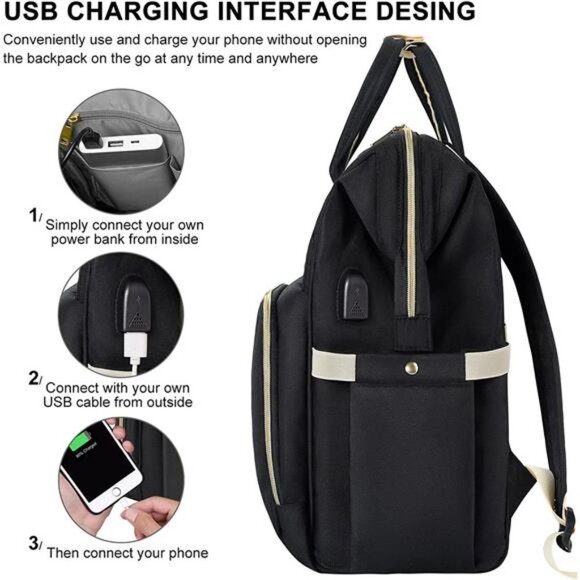 15.6 Inch Laptop Bag with USB Charging Port, College School Backpack - Picture 3 of 7